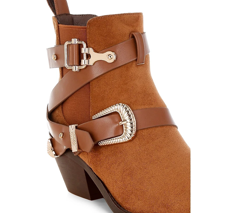 London Rag Womens Raveta Microfiber Buckle Strap Western Boots