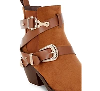 London Rag Womens Raveta Microfiber Buckle Strap Western Boots