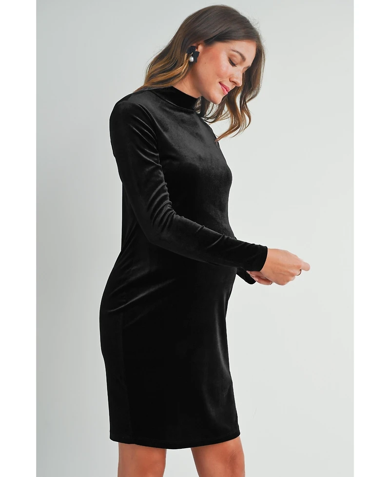 Hello Miz Maternity Velvet Long Sleeve Mock Neck Mini Dress