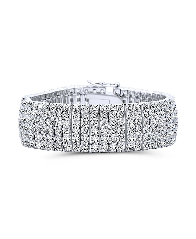 Bling Jewelry Special Occasion Jewelry Six Row Fashion Statement Cz Cubic Zirconia Wide Tennis Bracelet Silver Plated