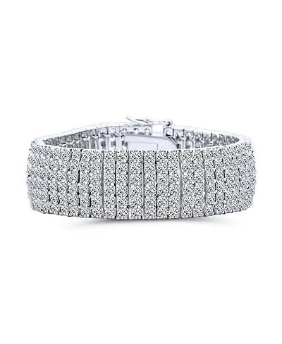 Bling Jewelry Special Occasion Jewelry Six Row Fashion Statement Cz Cubic Zirconia Wide Tennis Bracelet Silver Plated