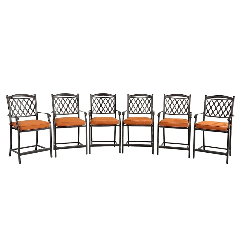Mondawe 6-Piece Outdoor Patio Bar Stool Set with High Backrests and Orange Cushions