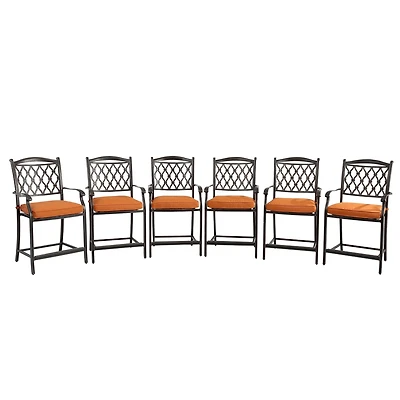 Mondawe 6-Piece Outdoor Patio Bar Stool Set with High Backrests and Orange Cushions