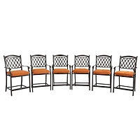 Mondawe 6-Piece Outdoor Patio Bar Stool Set with High Backrests and Orange Cushions
