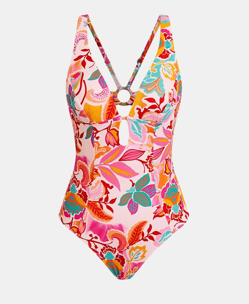 Cupshe Women's Tropical Floral Print Plunge Cut-out One-Piece Swimsuit
