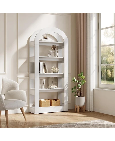 Tribesigns 5-Tier Bookshelf, Arch-Shaped Racks, Tall Standing Wooden Bookcase Display Shelf Modern Storage Solution
