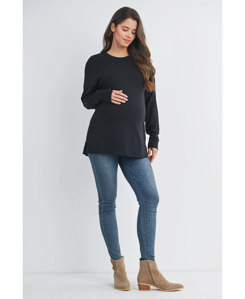 Hello Miz Maternity Crew Neck Side Zip Nursing Pullover Sweatshirts