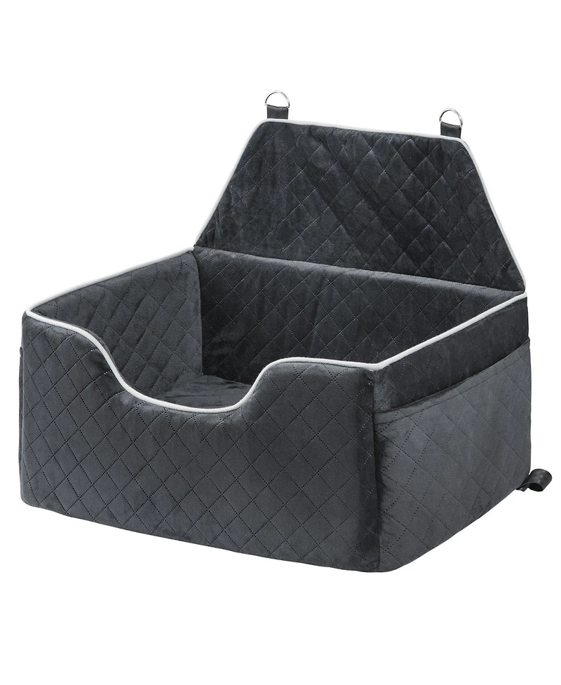 Cozito Dog Car Booster Seat w/ Storage Pocket & Safety Leash, Sponge Fill, Dog Car Bed for Medium/Large Dogs up to 55 lb, Black