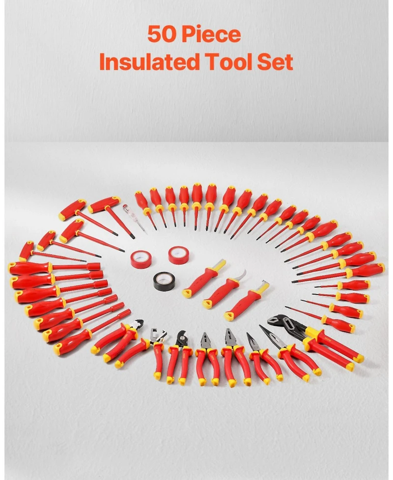 Mecale 50-Piece Insulated Screwdriver Set, 1000V Electrician Tool Kit with Magnetic Tips, T-Handle Hex Wrench & Voltage Tester