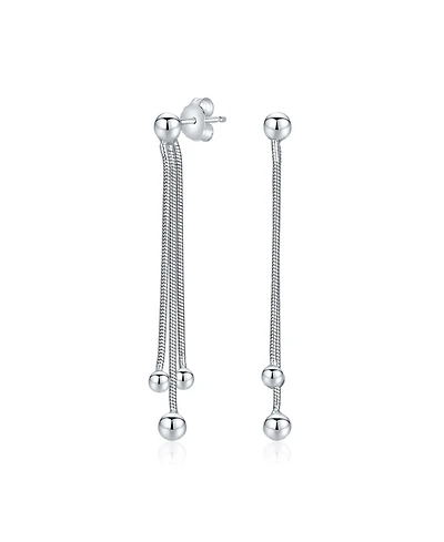Bling Jewelry Minimalist Tassel Fringe Linear Chain Ball Dangle Earrings .925 Sterling Silver