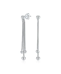 Bling Jewelry Minimalist Tassel Fringe Linear Chain Ball Dangle Earrings .925 Sterling Silver