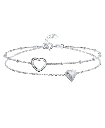 Bling Jewelry Love Double Strand Two Hearts Anklet Ankle Bracelet Sterling Silver Adjustable