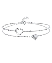 Bling Jewelry Love Double Strand Two Hearts Anklet Ankle Bracelet Sterling Silver Adjustable