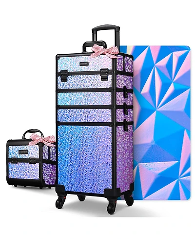 Byootique Makeup Train Case Kit with Cube Case Cosmetic Organizer Mermaid Purple