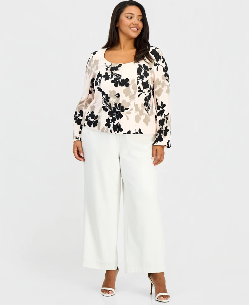 Anne Klein Plus Printed Scoop-Neck Jacket