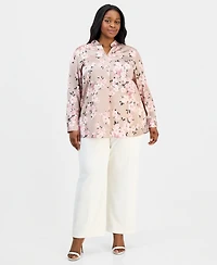 Anne Klein Plus Printed Long-Sleeve Popover Blouse