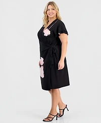 Anne Klein Plus Flutter-Sleeve Faux-Wrap Dress