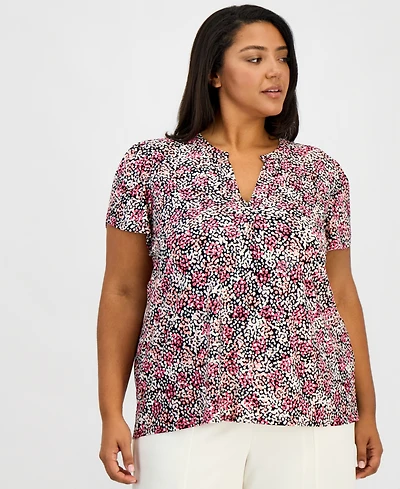 Anne Klein Essentials Plus Tulip-Sleeve Knit Top