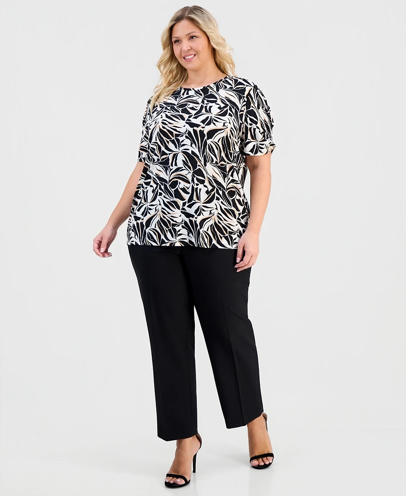 Anne Klein Essentials Plus Printed Pleated-Sleeve Top