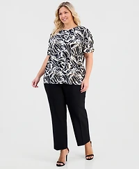 Anne Klein Essentials Plus Printed Pleated-Sleeve Top