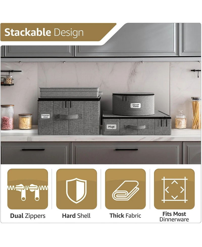 Sorbus 6-Piece Stackable Plate Carrier Set for Dinnerware, Plate Organization and Storage with Felt Plate Protector