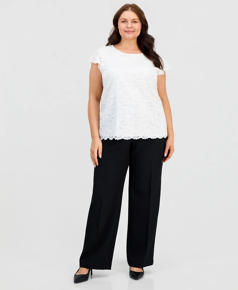 Kasper Plus Stretch Lace Flutter-Sleeve Top
