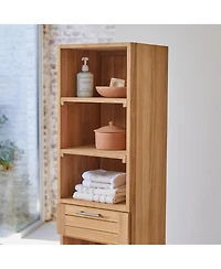 Tikamoon Solid Natural Teak Wood Bathroom Cabinet Tower Storage Adjustable Shelves