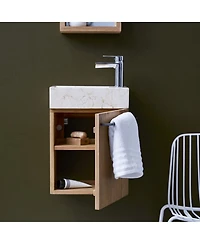 Tikamoon Stelle Teak and Marble Wall-Mounted Vanity Cabinet