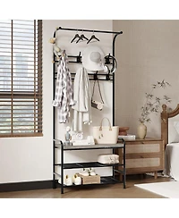 gaomon Entryway Hall Tree, 4-in-1 Freestanding Coat Rack with Shoe Storage Bench, 3-Tier Shelf, Hanging Rod, and 8 Adjustable Hooks for Entryway