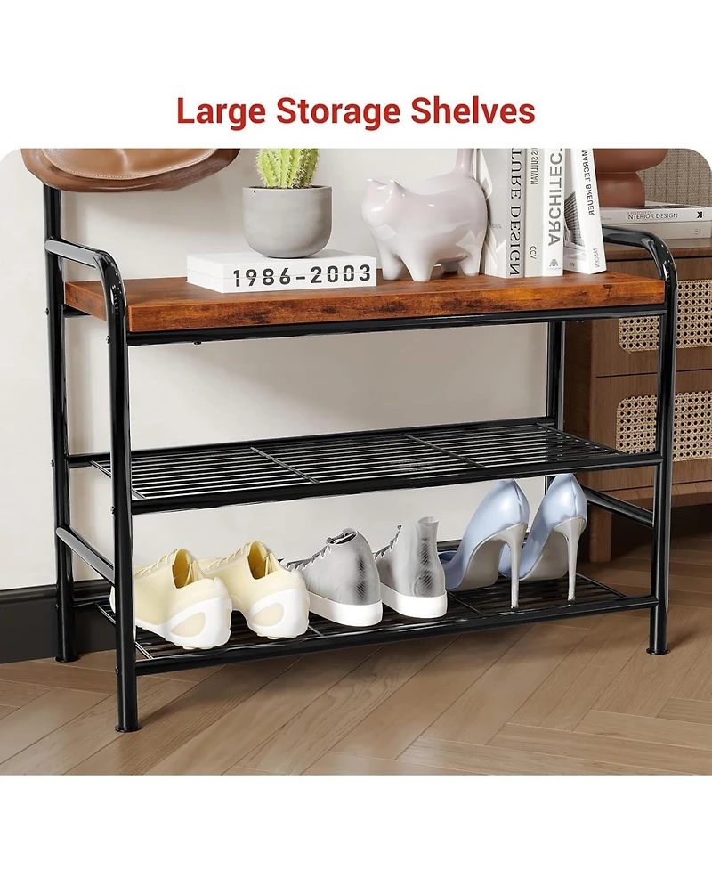 gaomon Entryway Hall Tree, 4-in-1 Freestanding Coat Rack with Shoe Storage Bench, 3-Tier Shelf, Hanging Rod, and 8 Adjustable Hooks for Entryway