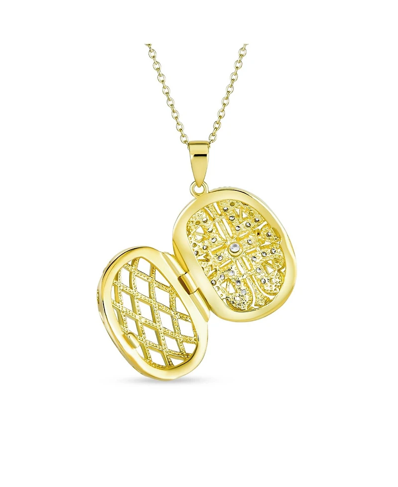 Bling Jewelry Antique Style Heart & Clover Oval Locket Necklace Gold Plated Sterling Silver