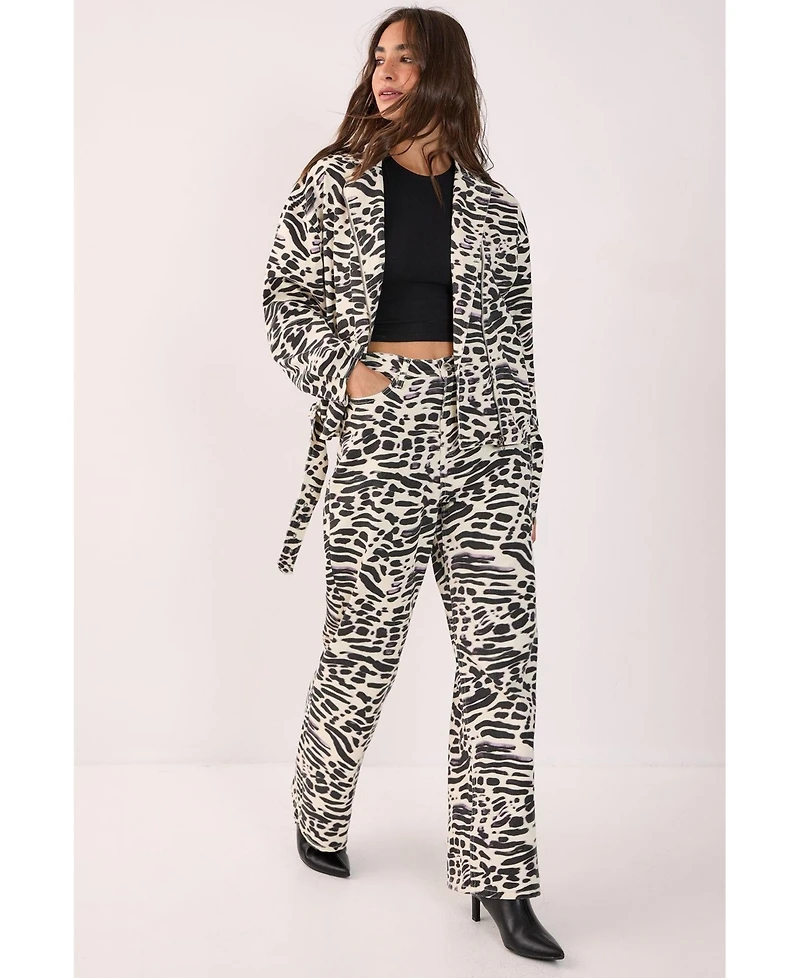 Nasty Gal Women's Denim Animal Print Biker Jacket