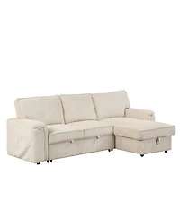Simplie Fun Upholstery Sleeper Sectional Sofa With Storage Bags And 2 Cup Holders On Arms