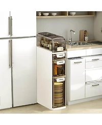 gaomon 4-Tiers Slim Bathroom Storage Cabinet, Narrow Storage Waterproof Skinny Bathroom Cabinet with Wheels and Toilet Paper Holder for Small Spaces