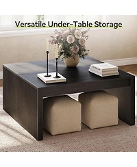 Tribesigns Square Coffee Table, 39.4-Inch Fluted Coffee Tables, Mid-Century Modern Center Cocktail Table, Black