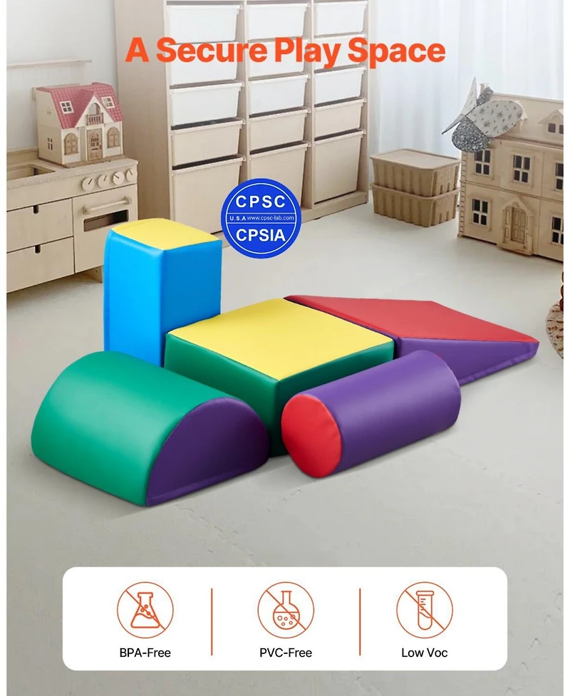 Mecale Foam Climbing Toys, 5-Piece Set, Pu Leather Soft Play Blocks, Indoor Climb & Crawl Set, Easy Clean, 6M-3Y