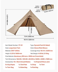 Mecale Hot Tent for 2 Persons, Waterproof Canvas Winter Tipi Tent with Stove Jack, Lightweight 4-Season Shelter, S Size