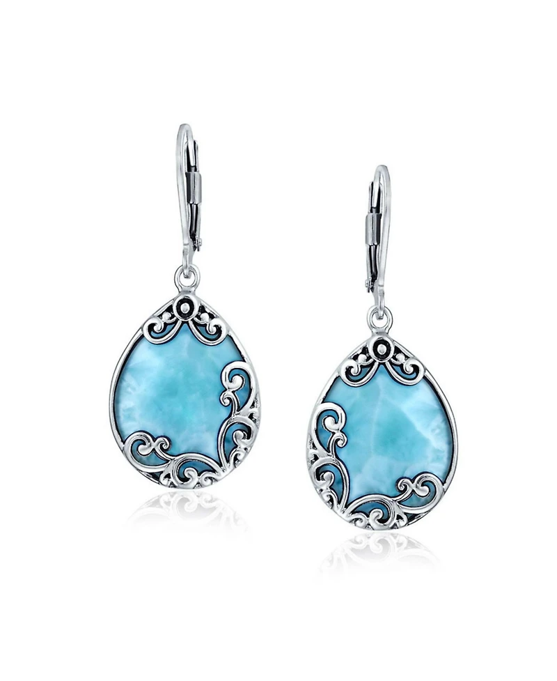 Bling Jewelry Blue Larimar Teardrop Dangle Earrings in Sterling Silver