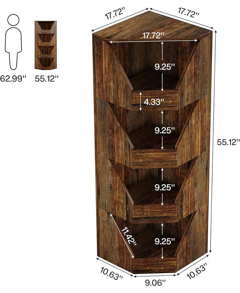Tribesigns 4-Tier Fruit and Vegetable Storage Rack, 55.12" H Freestanding Open Storage Basket Stand, Wood Corner Vegetable Fruit Shelves