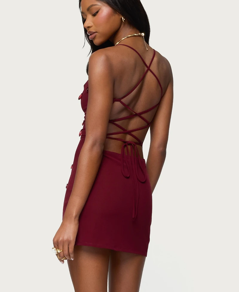 Edikted Women's Faux Crystal Backless Mesh Mini Dress