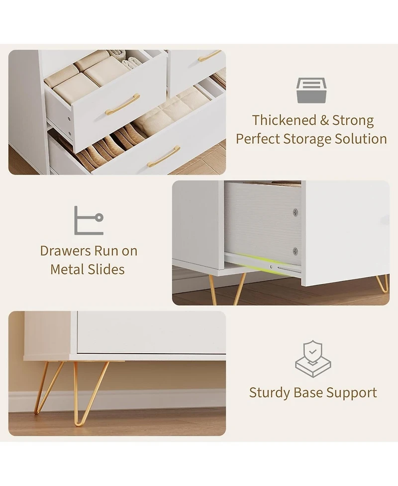 gaomon 5 Drawer Dresser for Bedroom, 47 Modern Wooden with Led Lights & Charging Station