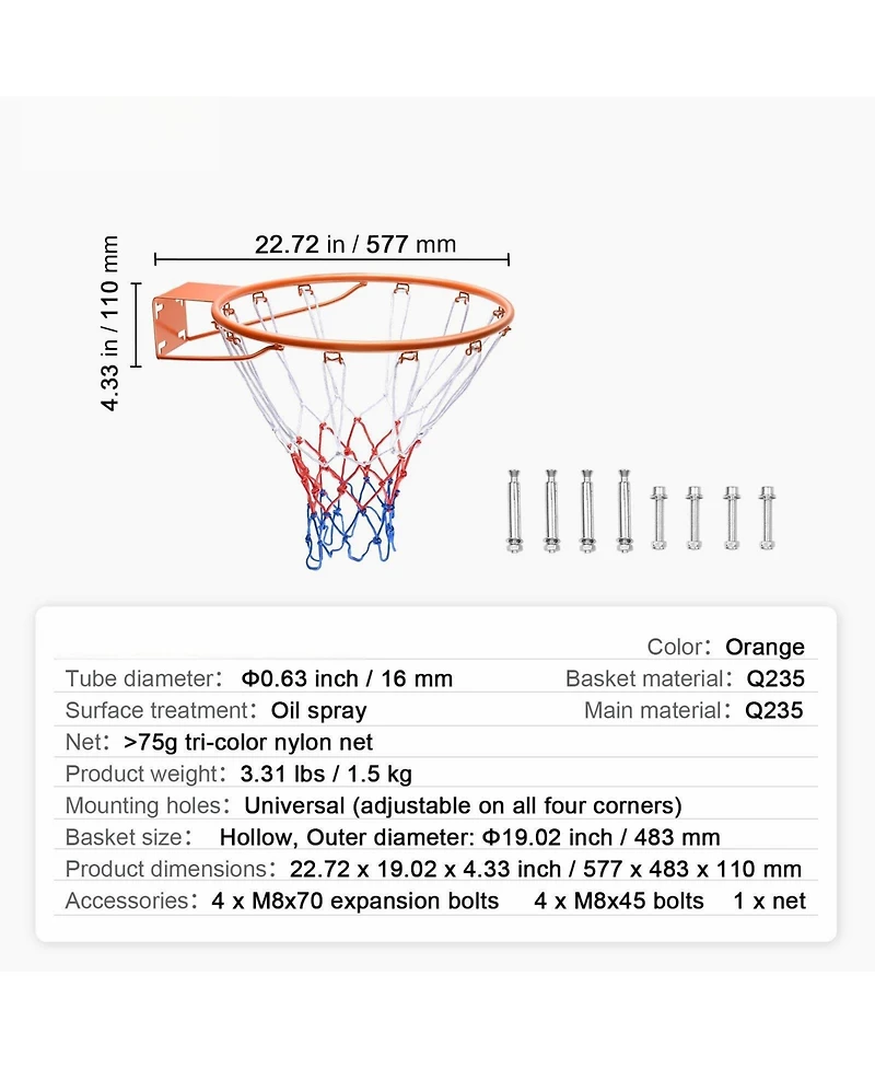 Mecale Basketball Rim Replacement, 18", Wall/Door Mount, Heavy-Duty Flex Rim w/ Net, Indoor/Outdoor