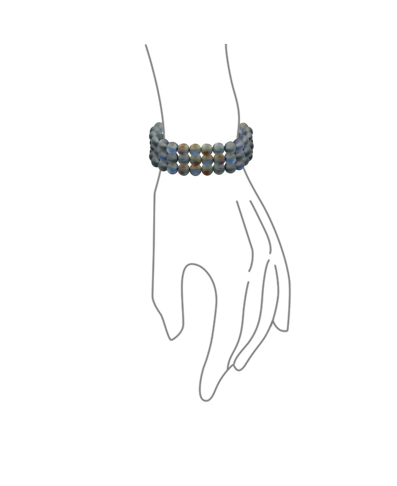 Bling Jewelry Set Of 3 Created Blue Moonstone 8MM Bead Stretch Bracelet Stacking Strands