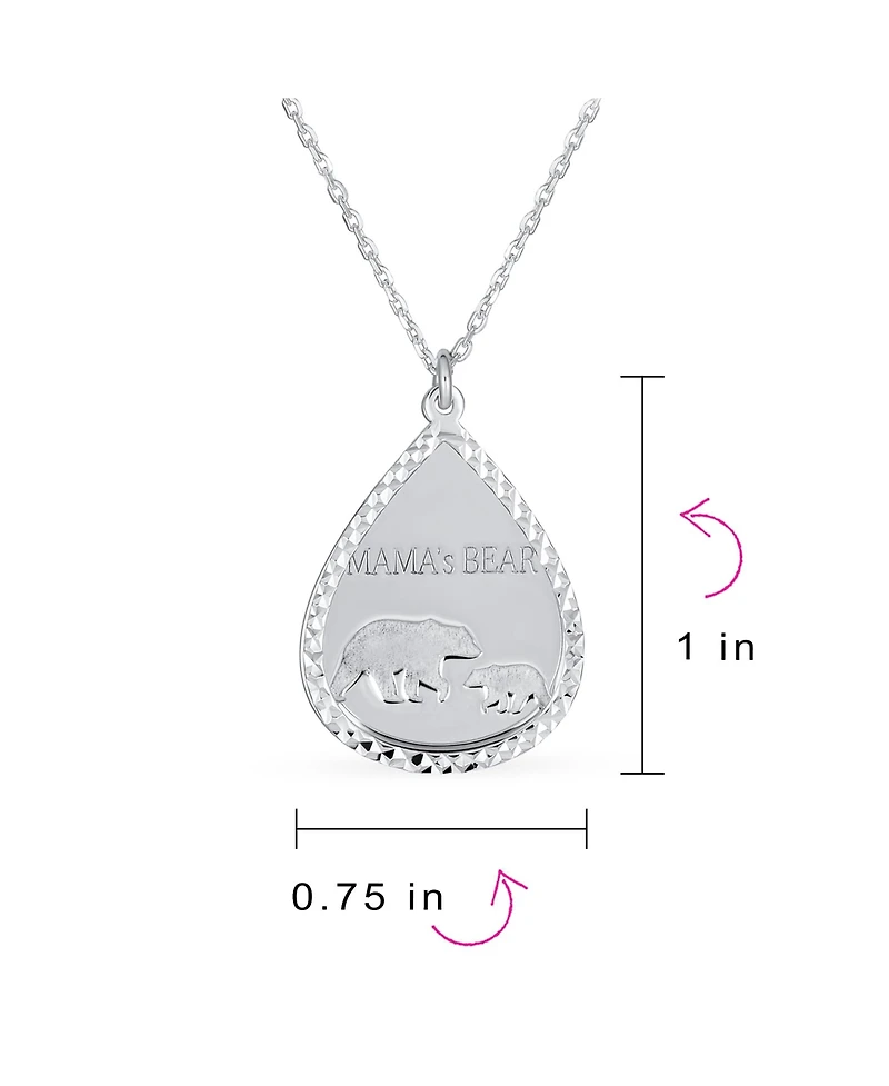 Bling Jewelry Mother-Bear Bezel Teardrop Word Mama Bear Necklace Sterling Silver