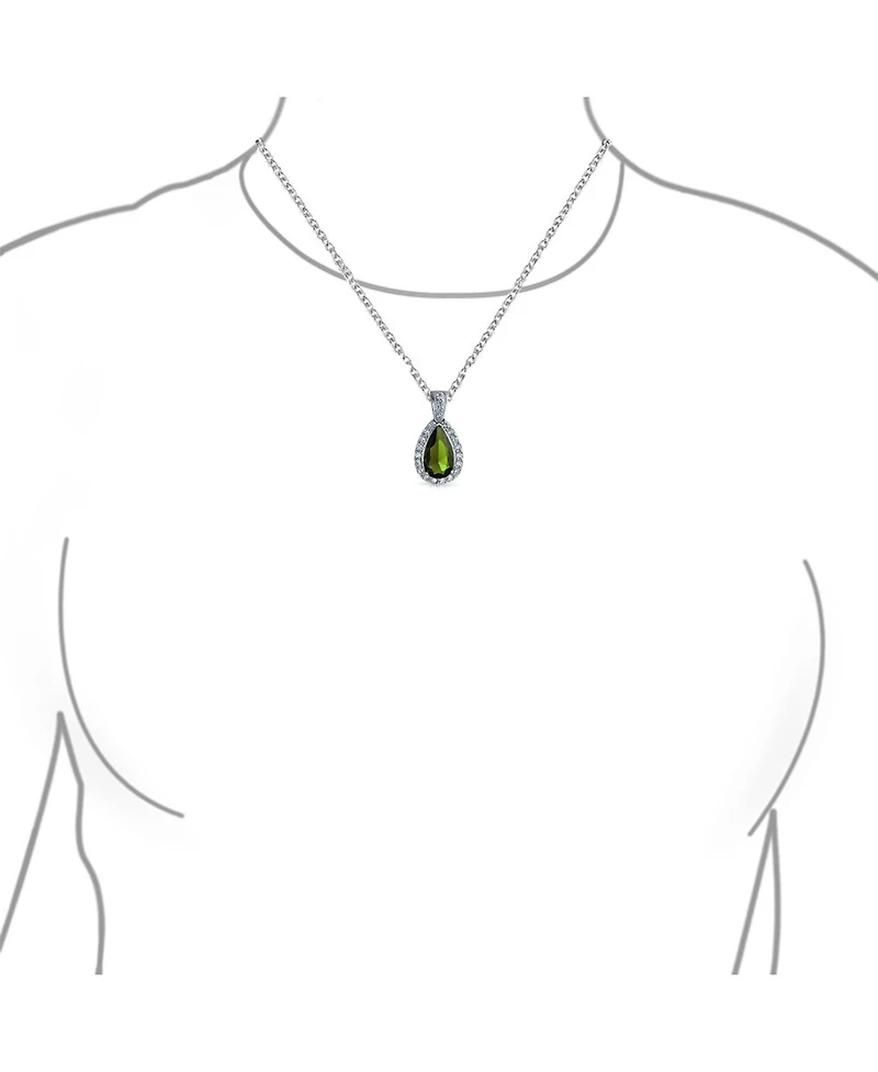 Bling Jewelry 5CT Solitaire Teardrop Halo Peridot Green Cz Pendant Necklace Silver Plated