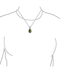 Bling Jewelry 5CT Solitaire Teardrop Halo Peridot Green Cz Pendant Necklace Silver Plated