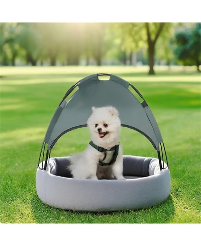 Aostirmotor Dog Bed Outdoor Dog Cot with Canopy in Grey