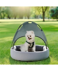 Aostirmotor Dog Bed Outdoor Dog Cot with Canopy in Grey