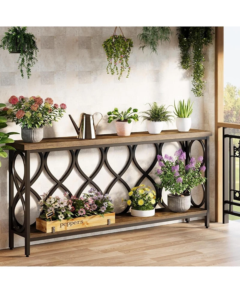 Tribesigns 70.9" Long Console Table, 2-Tier Industrial Sofa Table Behind Couch, Narrow Entryway Accent Tables for Hallway, Foyer