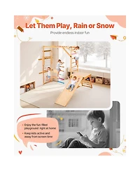 Slickblue Indoor Playground Jungle Gym, 8-in-1 Wooden Indoor Playground Playset